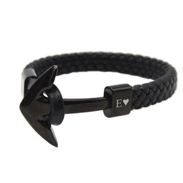 Bracelet cuir ancre noir personnalisé - 2220