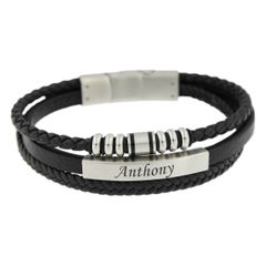Bracelet cuir noir personnalisé - 2329