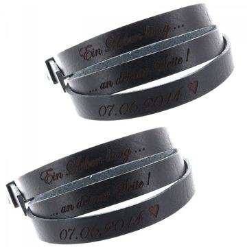 Bracelet duo cuir noir multi-tours personnalisé - 1995