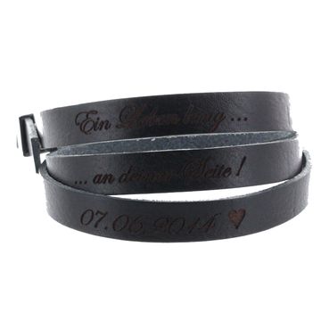 Bracelet cuir noir multi-tours personnalisé - 1989