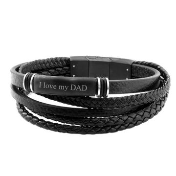 Bracelet cuir noir personnalisé - 2196