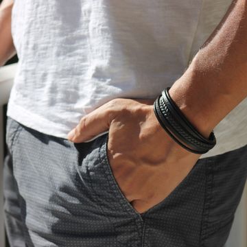 Bracelet cuir noir personnalisé - 2195