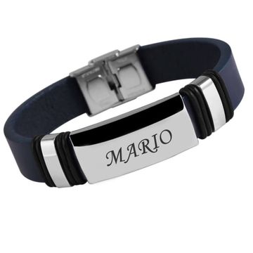Bracelet cuir bleu personnalisé - 1821