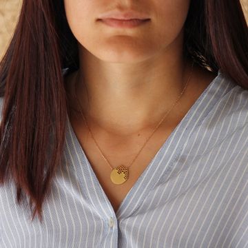 Pendentif fleur acier doré personnalisé - 2144