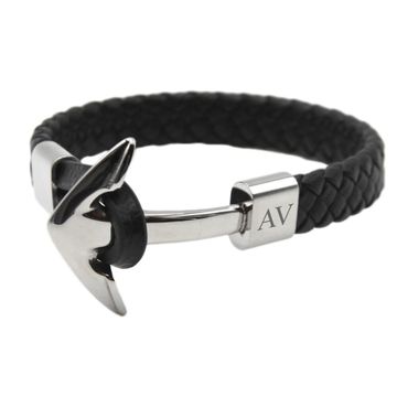Bracelet cuir ancre noir personnalisé - 2219